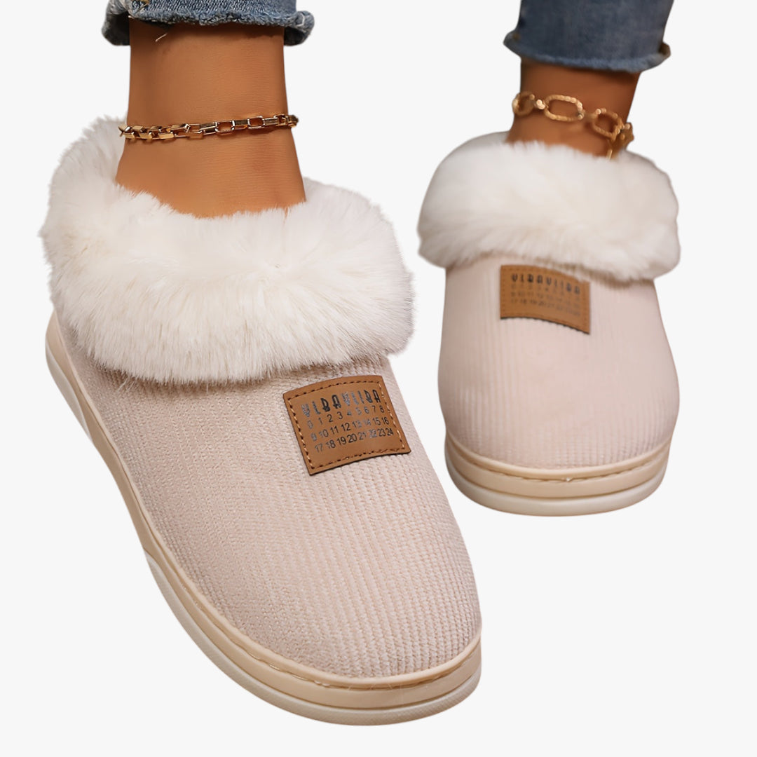 Miles & Luna Beige Fur Lined Slippers with Soft Interior and Anti Slip Sole for Women