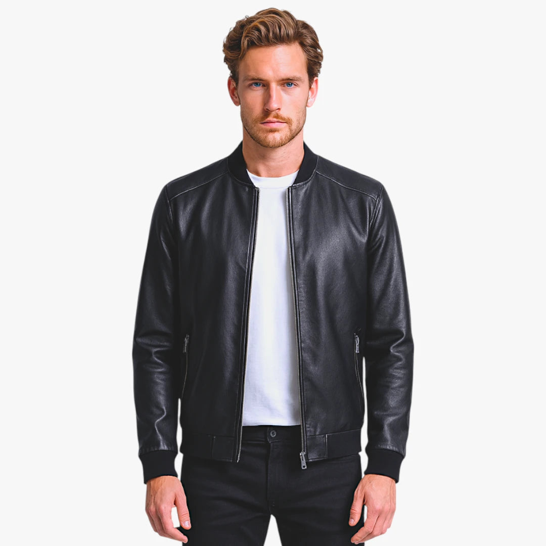 Miles & Luna Business Leather Jacket With Pockets For Men