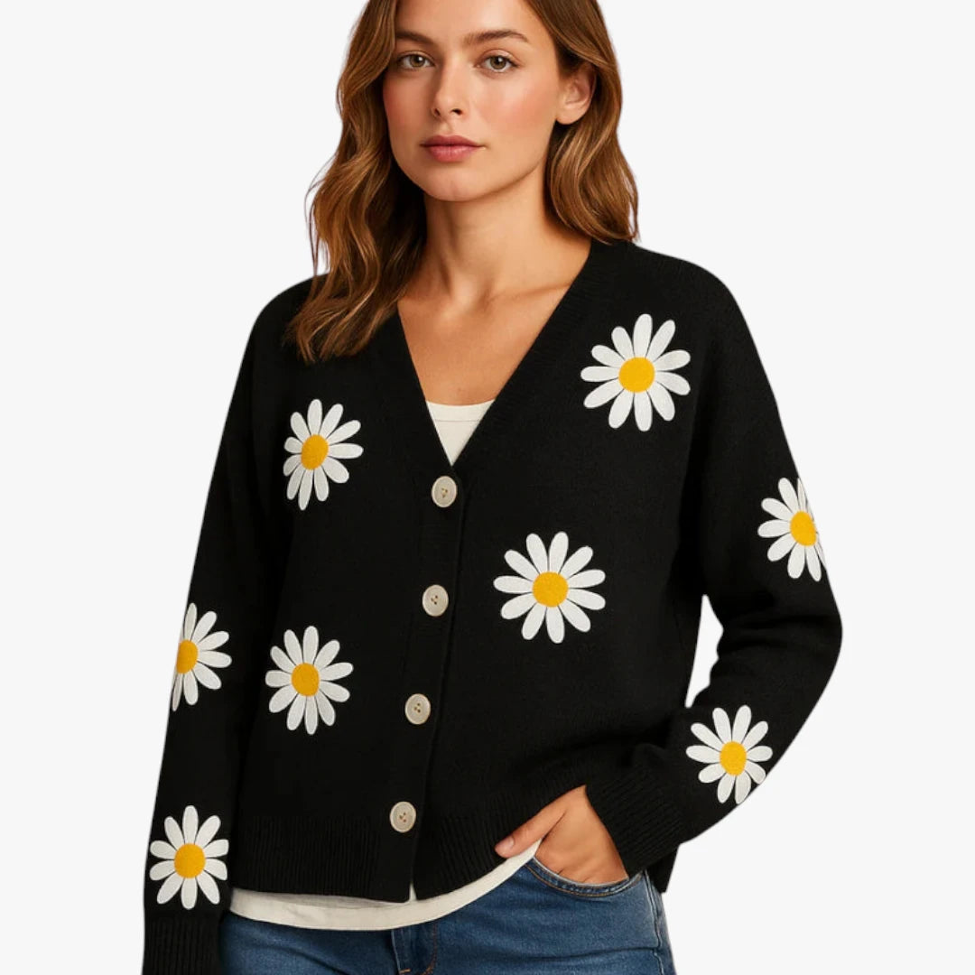 Miles & Luna Wool Cardigan With Floral Pattern And Button Closure For Women