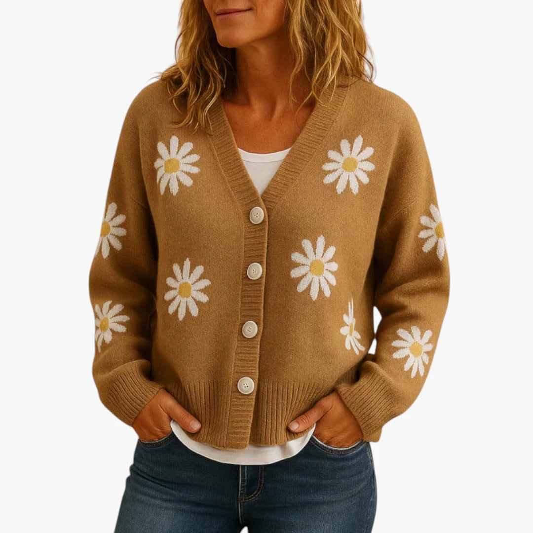 Miles & Luna Wool Cardigan With Floral Pattern And Button Closure For Women