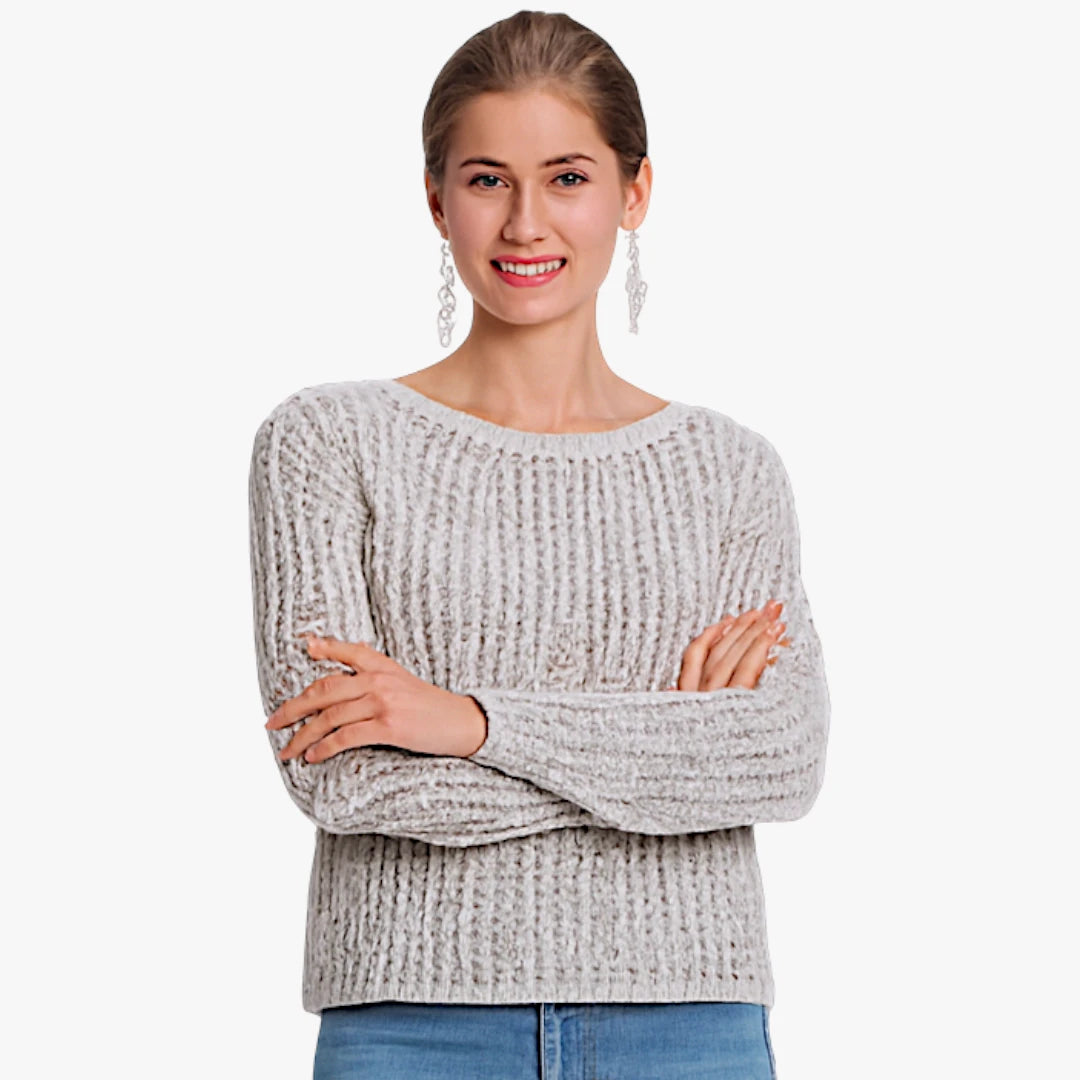 Miles & Luna Casual Knitted Cotton O-neck Sweater for Women