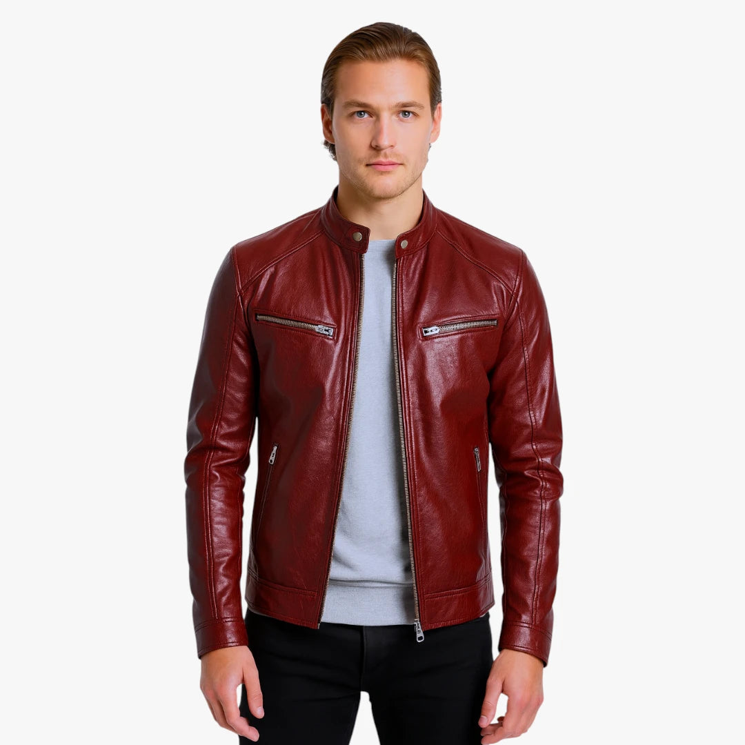 Miles & Luna Casual Leather Jacket Casual Fit For Men