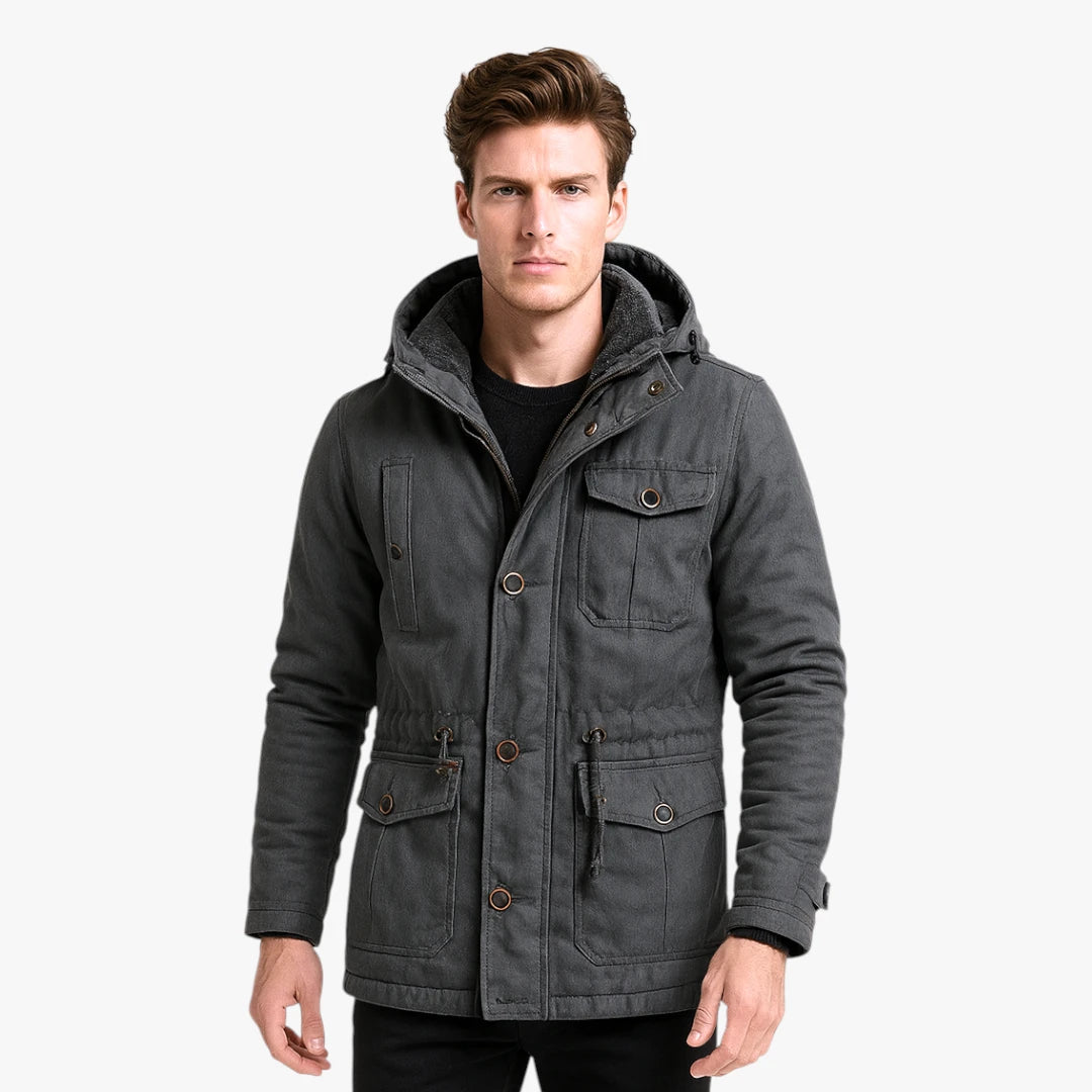 Miles & Luna Casual Warm Fleece Multi Pocket Hooded Cargo Jacket for Men