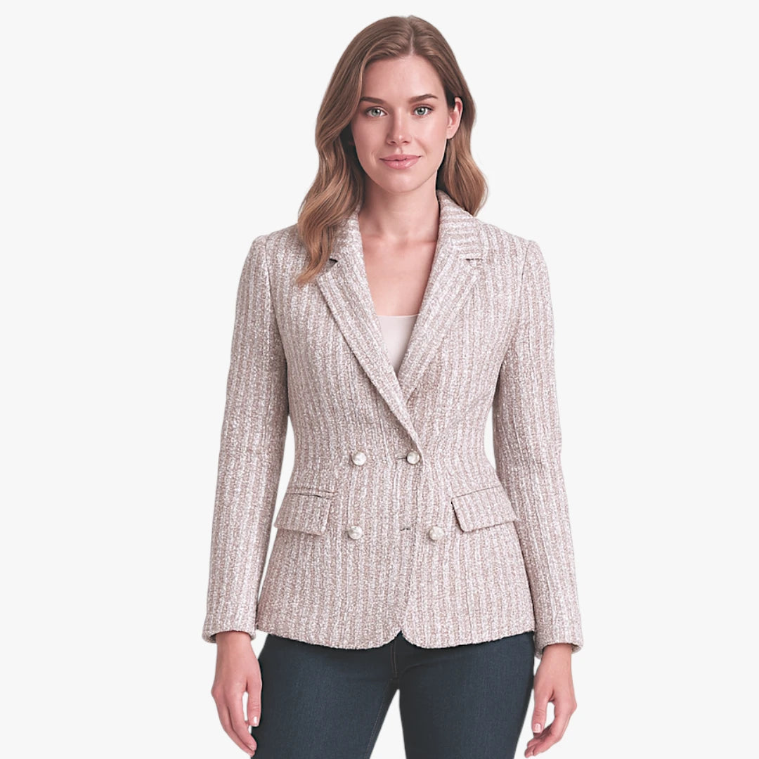 Miles & Luna Chic Tweed Blazer with Pockets and Button for Women