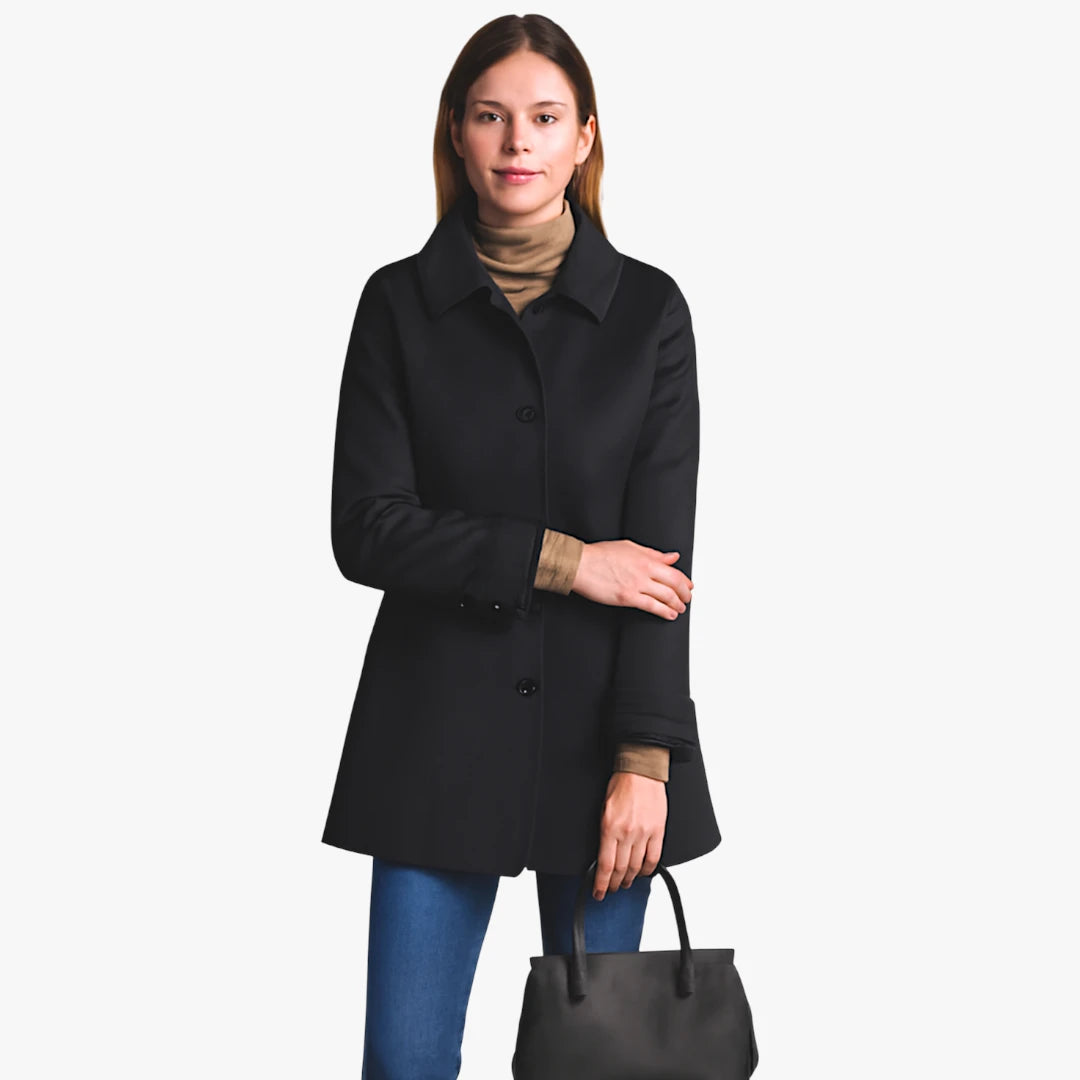 Miles & Luna Classic Petite Trench Coat with Pointed Collar for Women