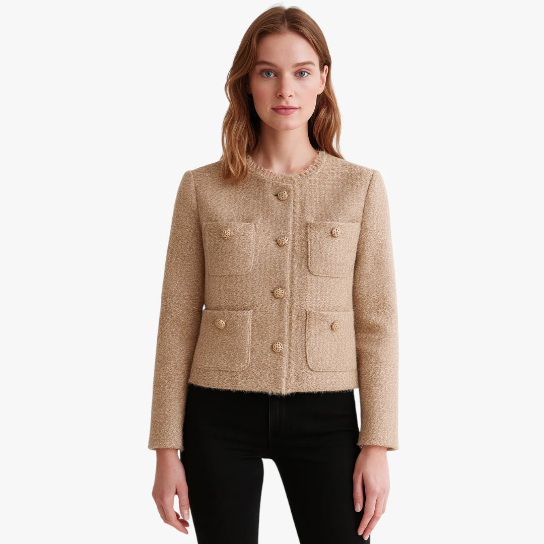 Miles & Luna Frayed Crew Neck Jacket with Buttons for Women