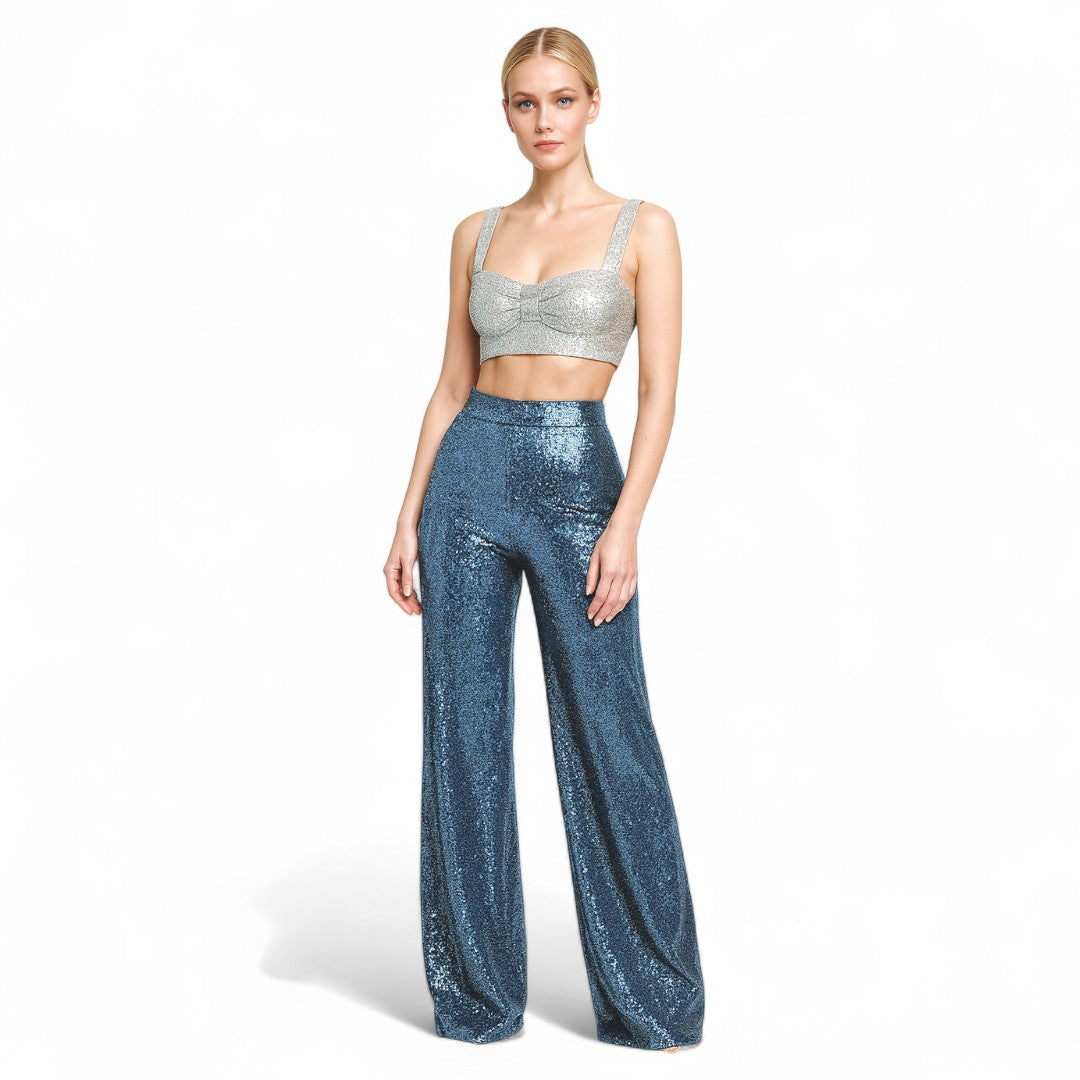 Miles & Luna Trousers Plain Fabric With High Waist Straight Legs For Women