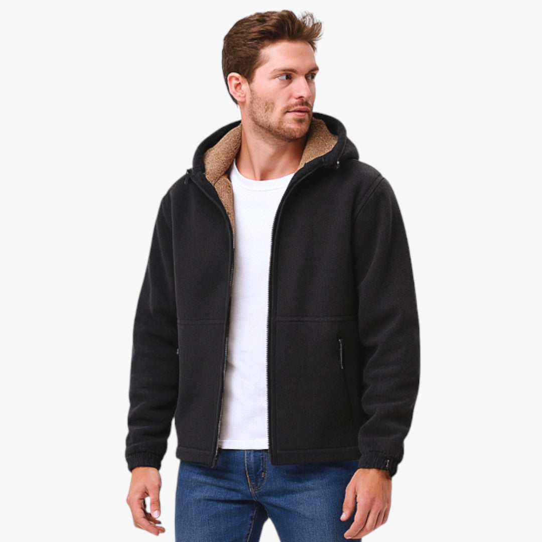Miles & Luna Lined Hooded Fleece Jacket with Zip Closure and Pockets for Men