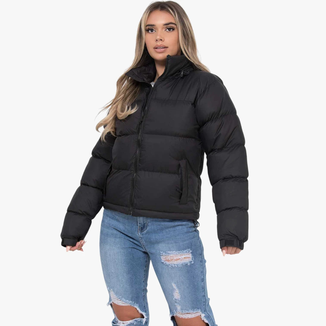 Miles & Luna Quilted Padded Weather-Resistant Puffer Jacket with Concealed Hood for Women