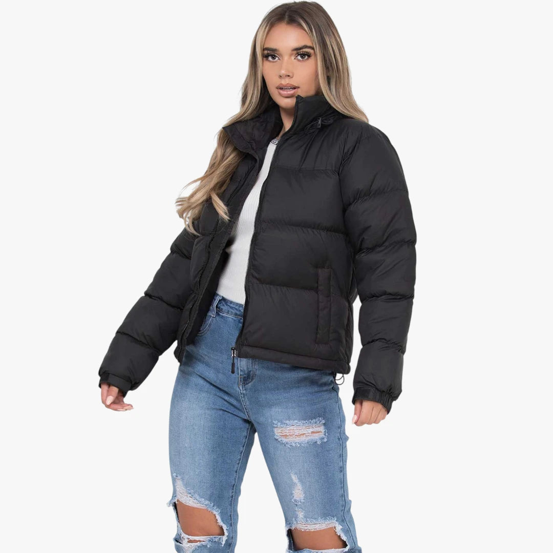 Miles & Luna Quilted Padded Weather-Resistant Puffer Jacket with Concealed Hood for Women
