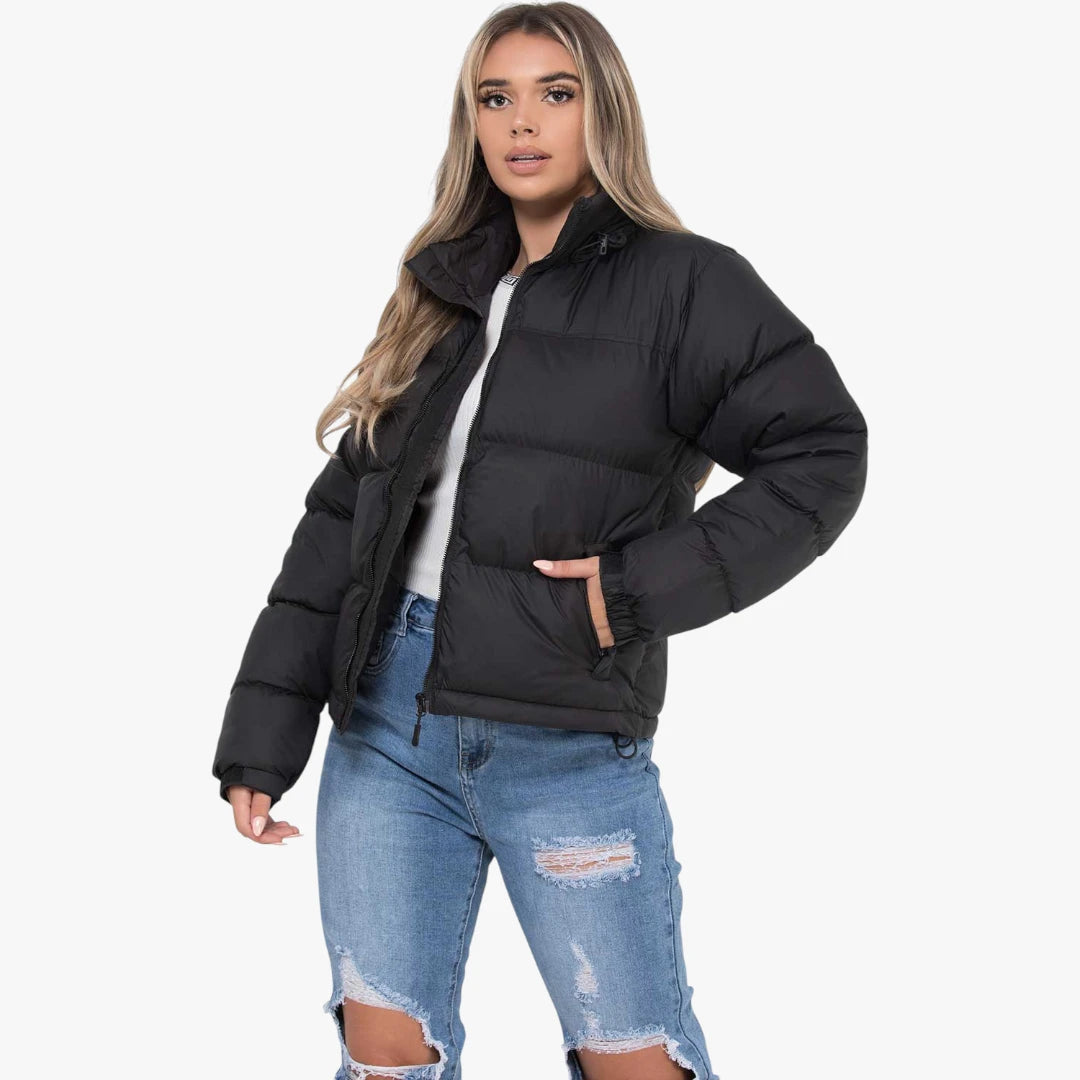 Miles & Luna Quilted Padded Weather-Resistant Puffer Jacket with Concealed Hood for Women