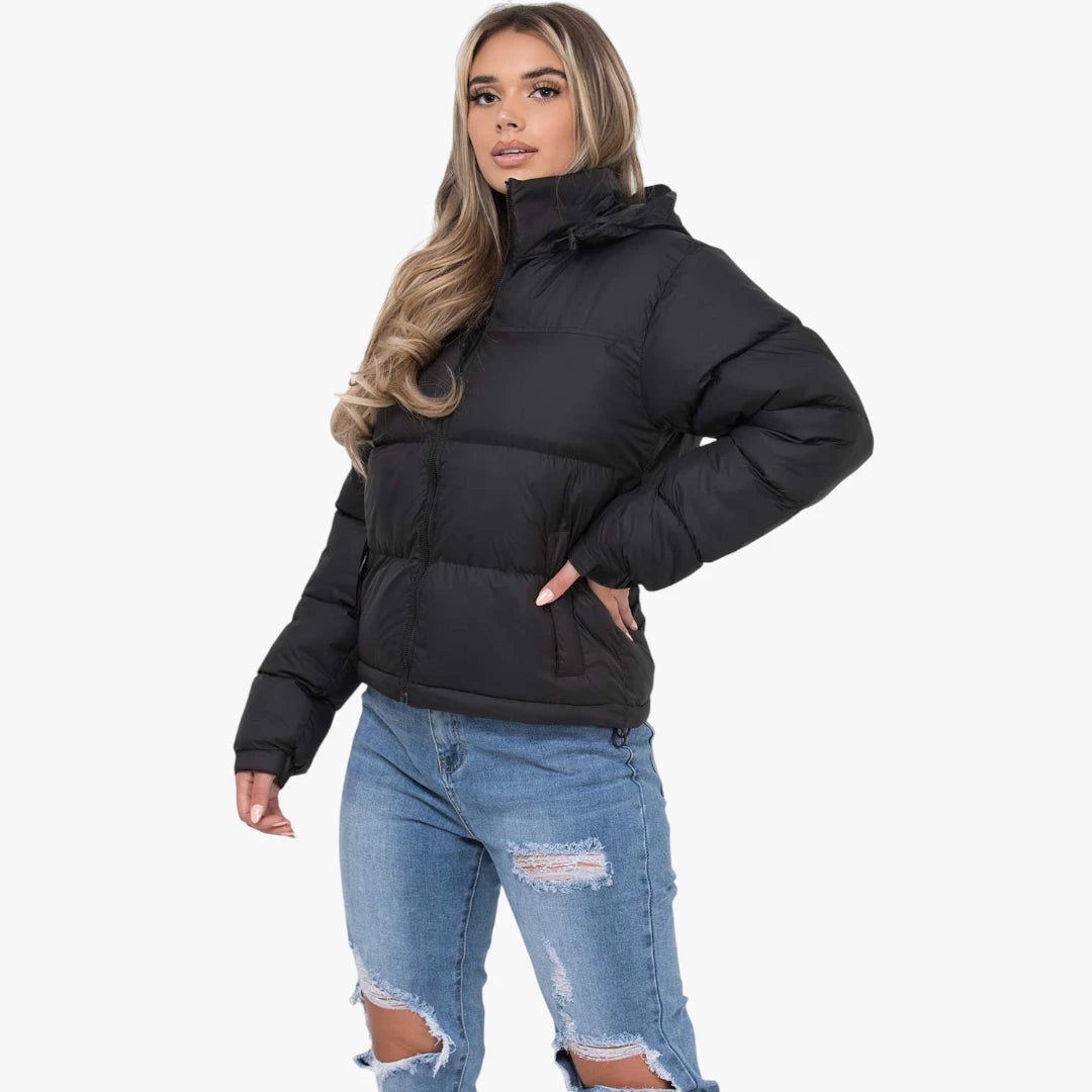 Miles & Luna Quilted Padded Weather-Resistant Puffer Jacket with Concealed Hood for Women