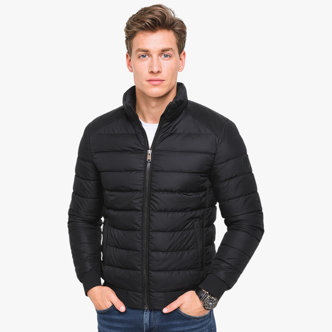 Miles & Luna Quilted Puffer Jacket with High Collar and Sleek Fitted Style for Men