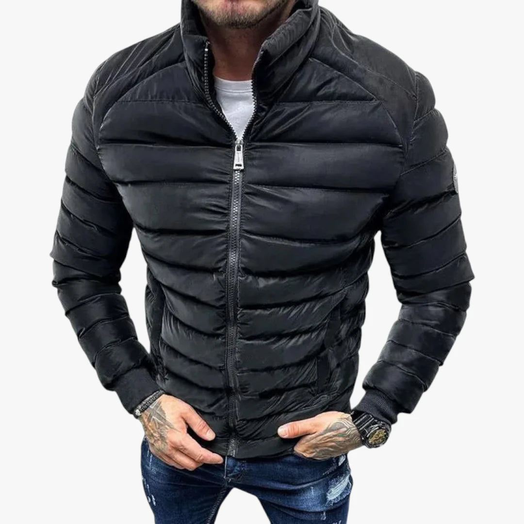 Miles & Luna Quilted Puffer Jacket with High Collar and Sleek Fitted Style for Men