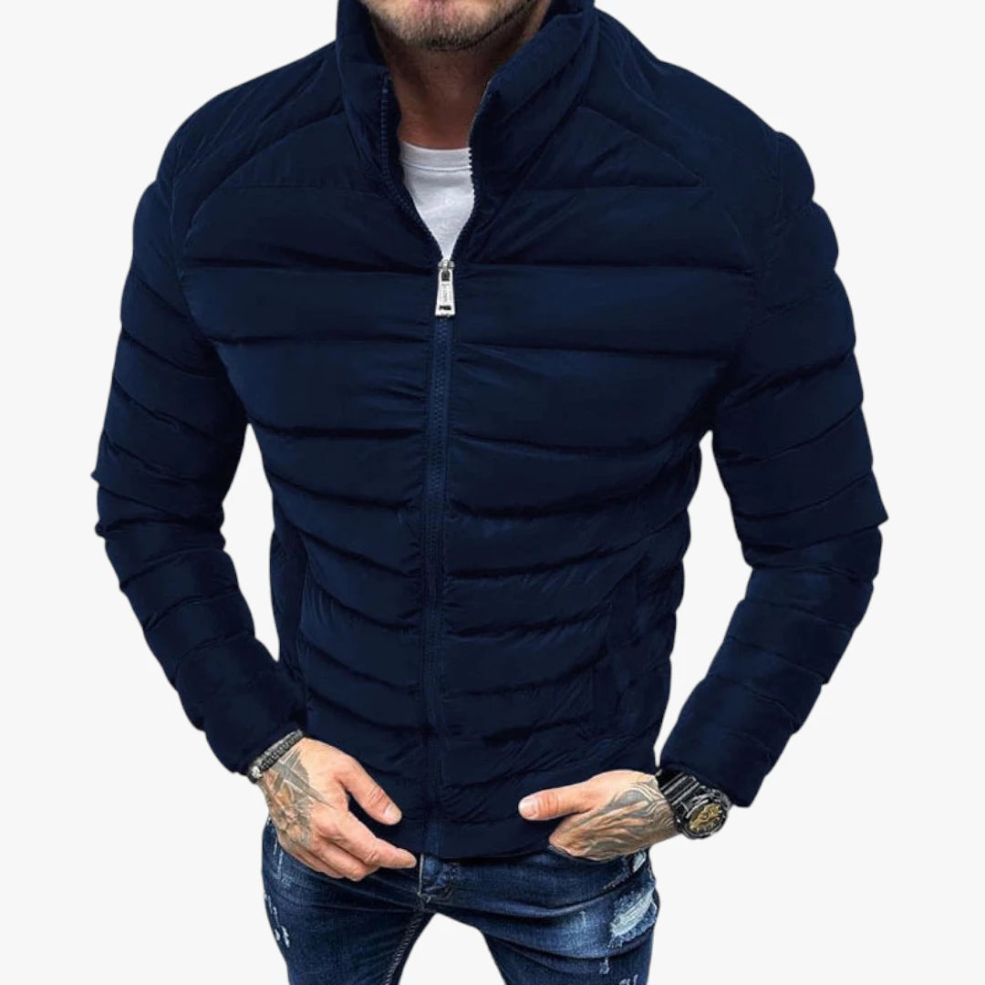 Miles & Luna Quilted Puffer Jacket with High Collar and Sleek Fitted Style for Men