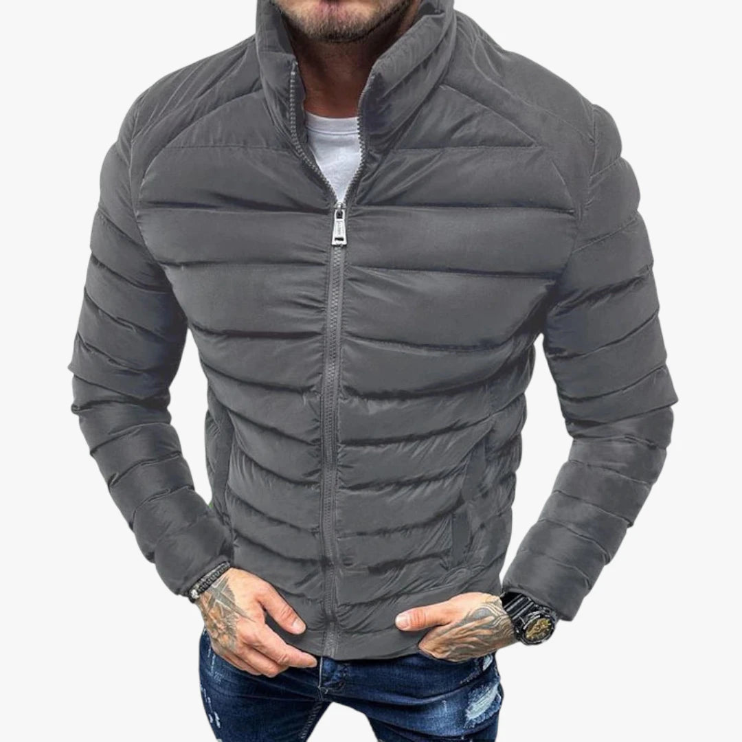Miles & Luna Quilted Puffer Jacket with High Collar and Sleek Fitted Style for Men