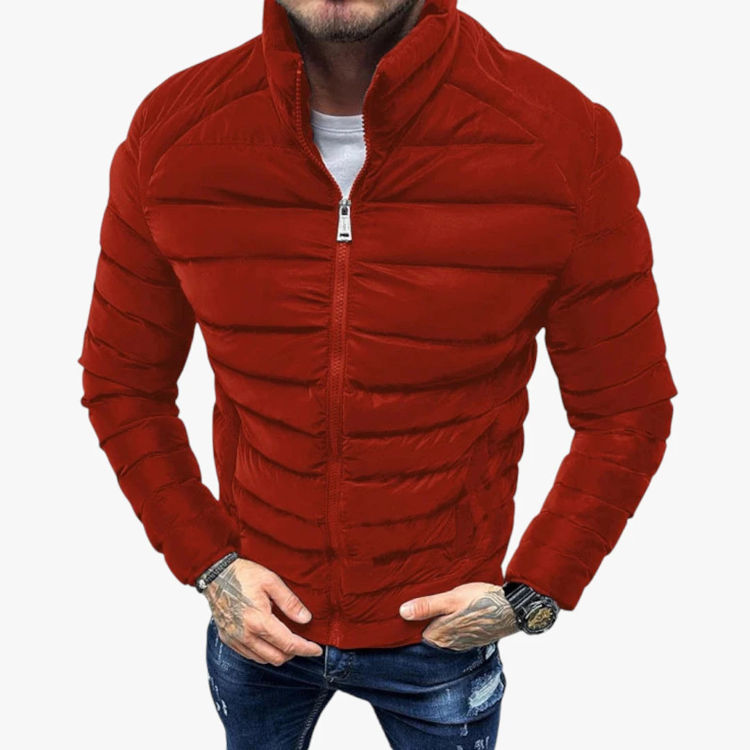 Miles & Luna Quilted Puffer Jacket with High Collar and Sleek Fitted Style for Men