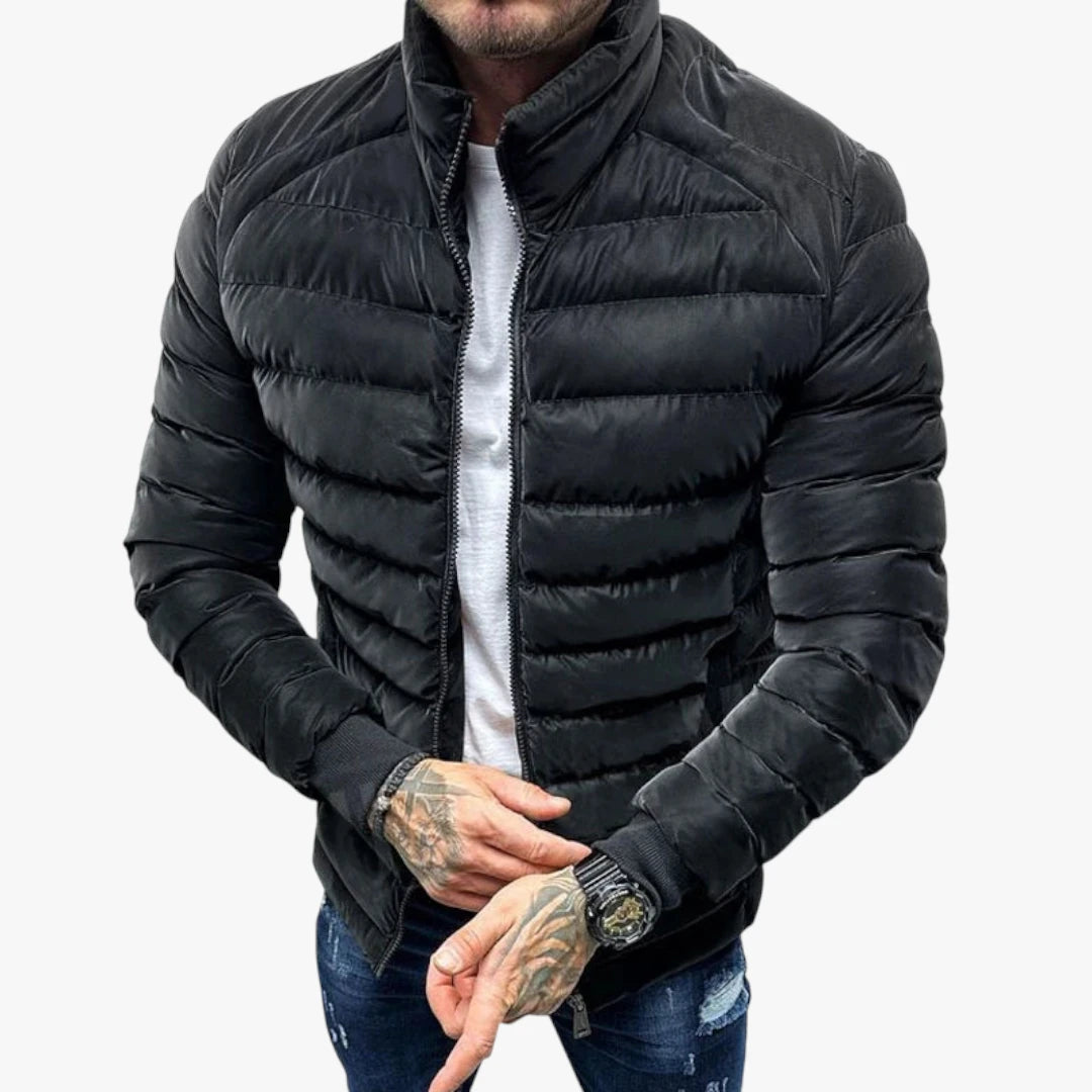 Miles & Luna Quilted Puffer Jacket with High Collar and Sleek Fitted Style for Men