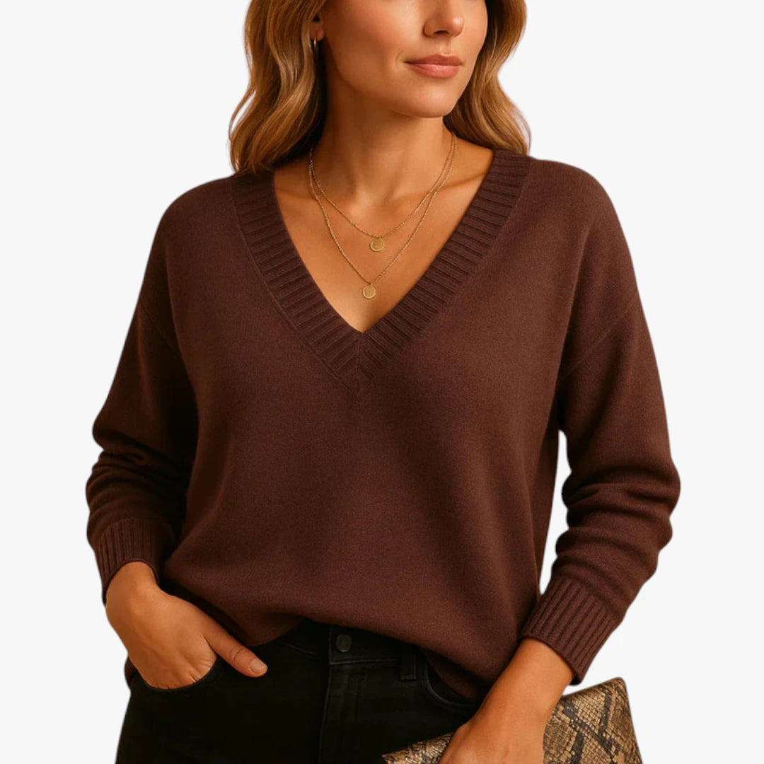 Miles & Luna Wool Sweater With V-Neck Fit For Women