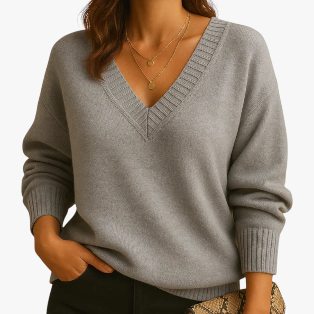 Miles & Luna Wool Sweater With V-Neck Fit For Women