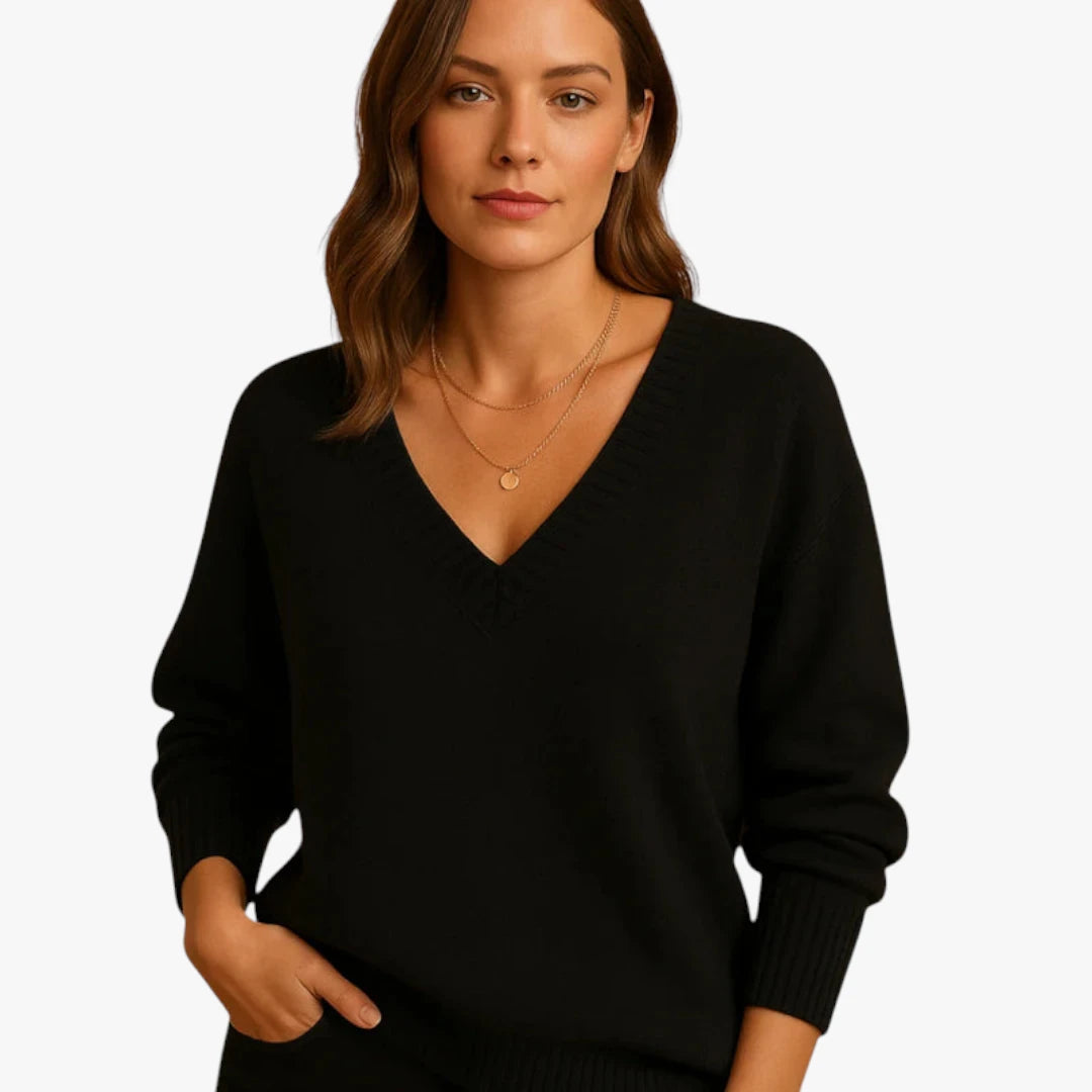 Miles & Luna Wool Sweater With V-Neck Fit For Women