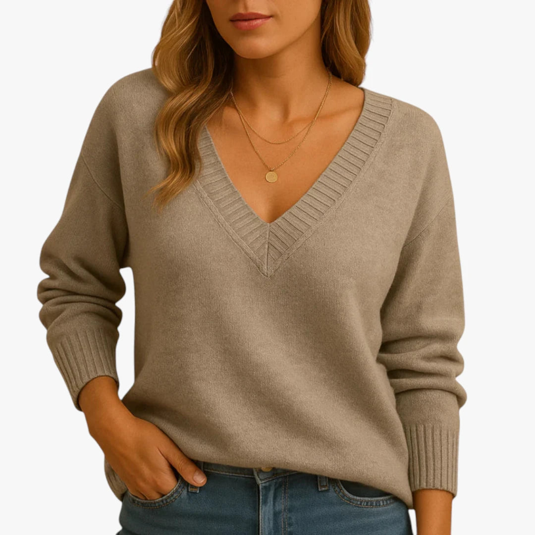 Miles & Luna Wool Sweater With V-Neck Fit For Women