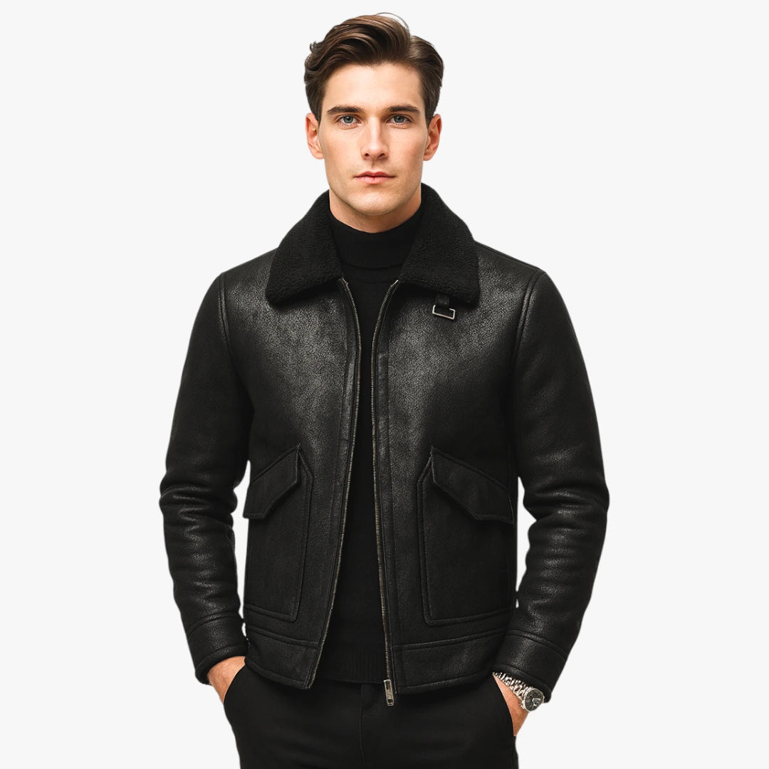 Miles & Luna Leather Jacket with Fleece Fur for Men