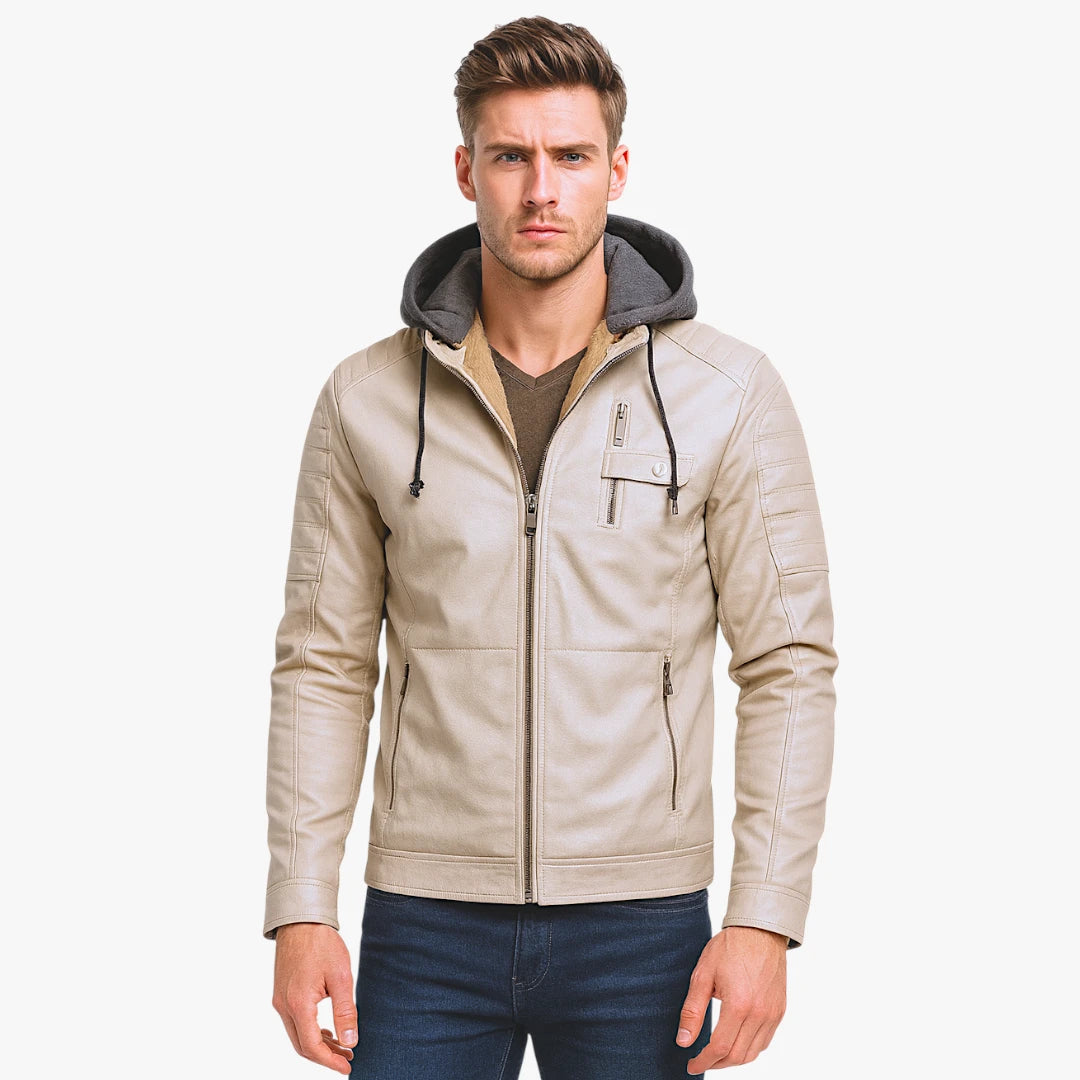 Miles & Luna Leather Jacket With Hood For Men