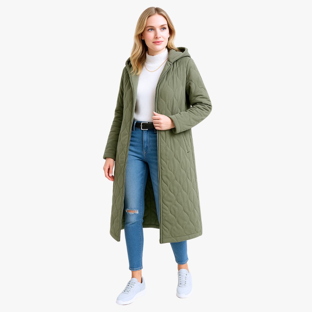 Miles & Luna Trench Coat Green Padded With Hood For Extra Warmth For Women