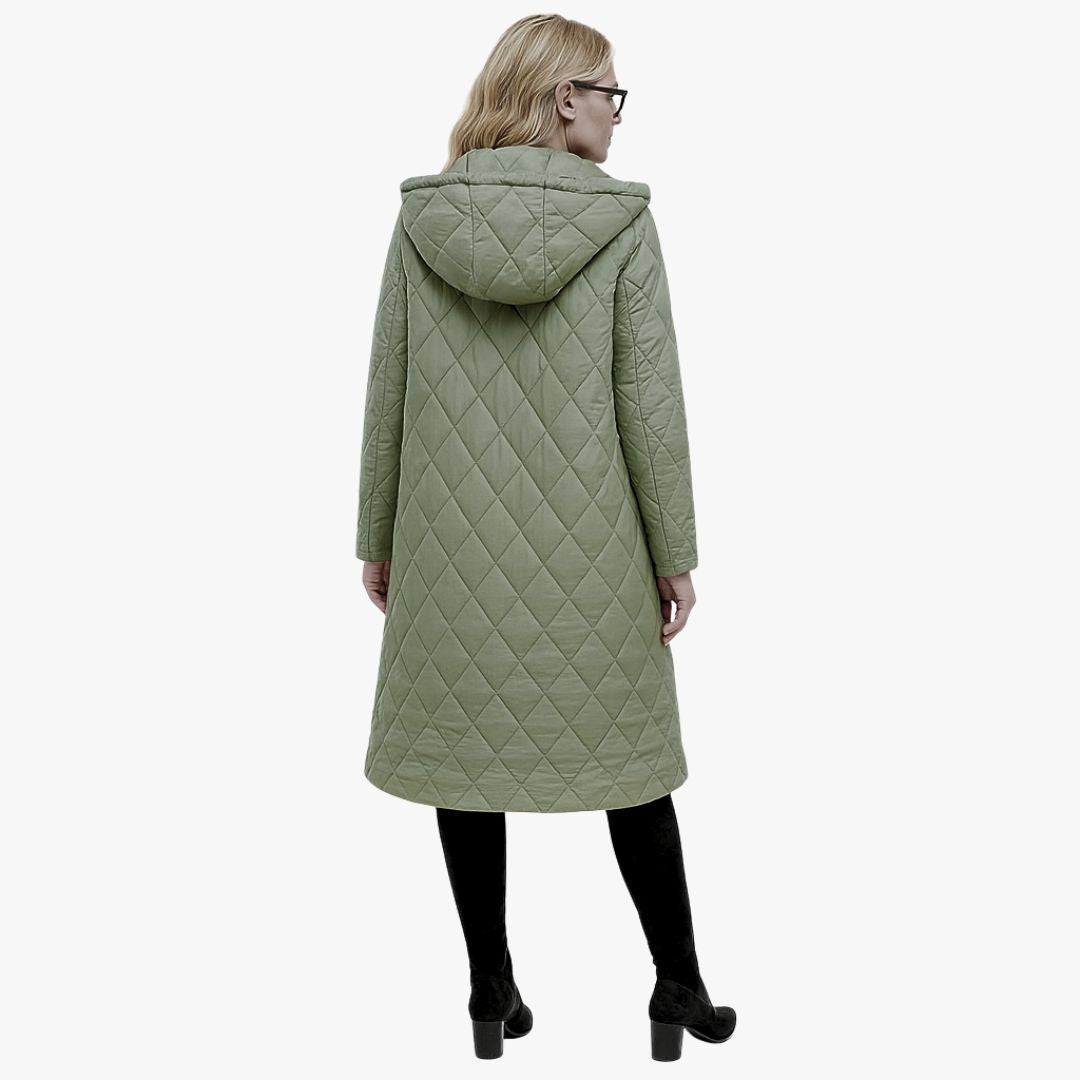 Miles & Luna Trench Coat Green Padded With Hood For Extra Warmth For Women