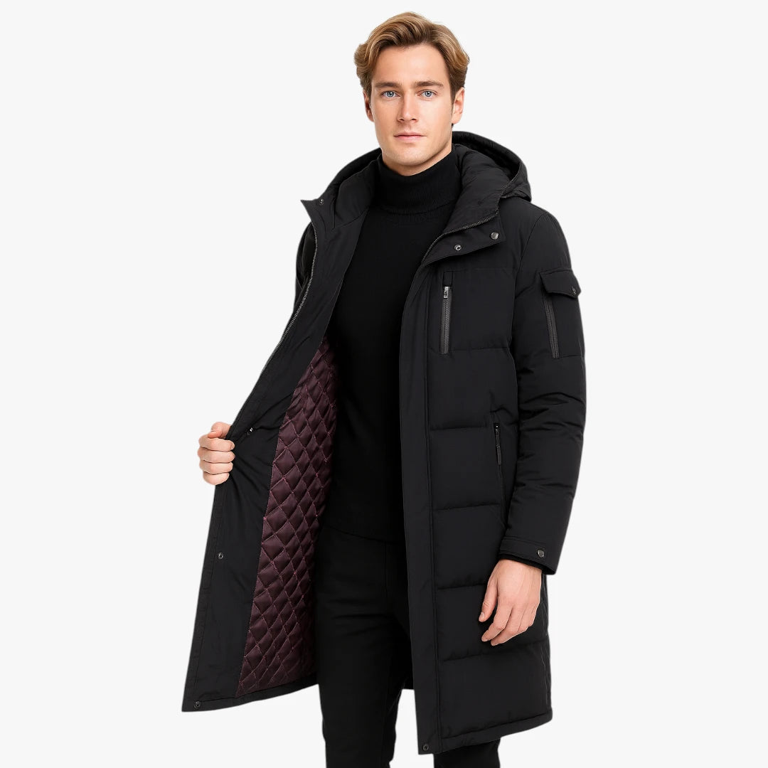 Miles & Luna Longline Hooded Puffer Jacket for Men