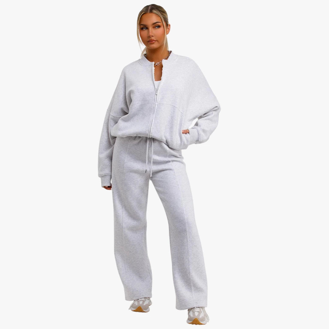 Miles & Luna Bomber Sweatshirt and Joggers Loungewear Co-Ord Set with Zip Detail for Women