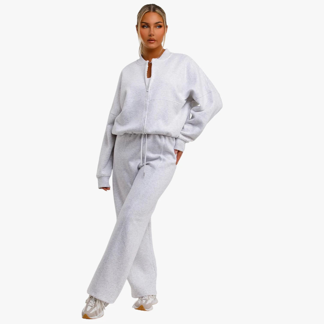 Miles & Luna Bomber Sweatshirt and Joggers Loungewear Co-Ord Set with Zip Detail for Women