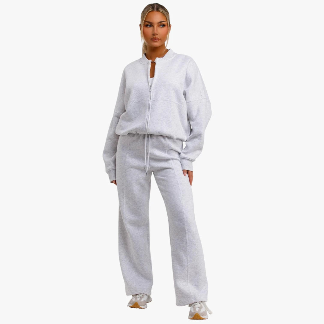Miles & Luna Bomber Sweatshirt and Joggers Loungewear Co-Ord Set with Zip Detail for Women