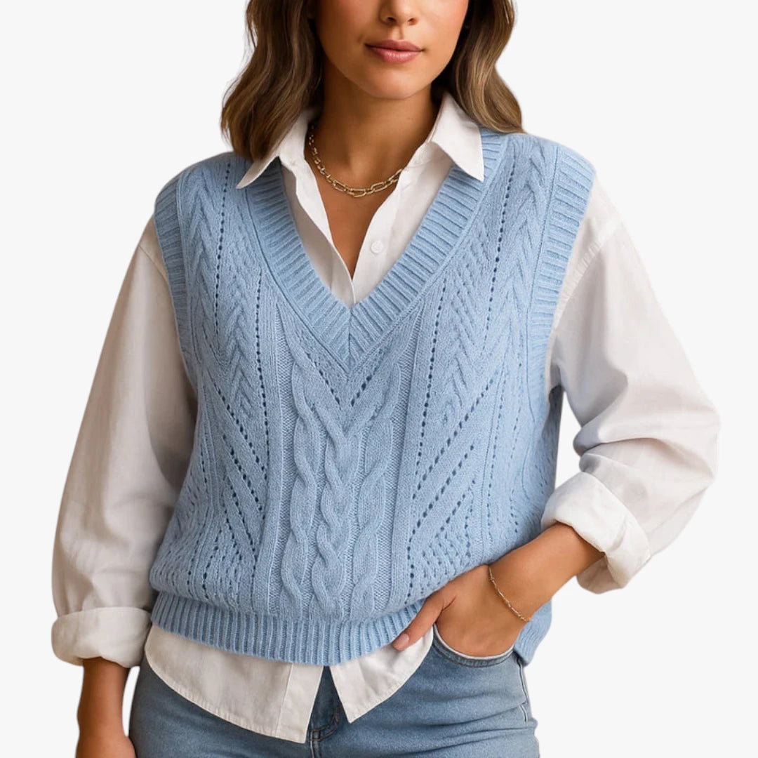 Miles & Luna Sleeveless Knitted Wool Top With V-Neck For Women