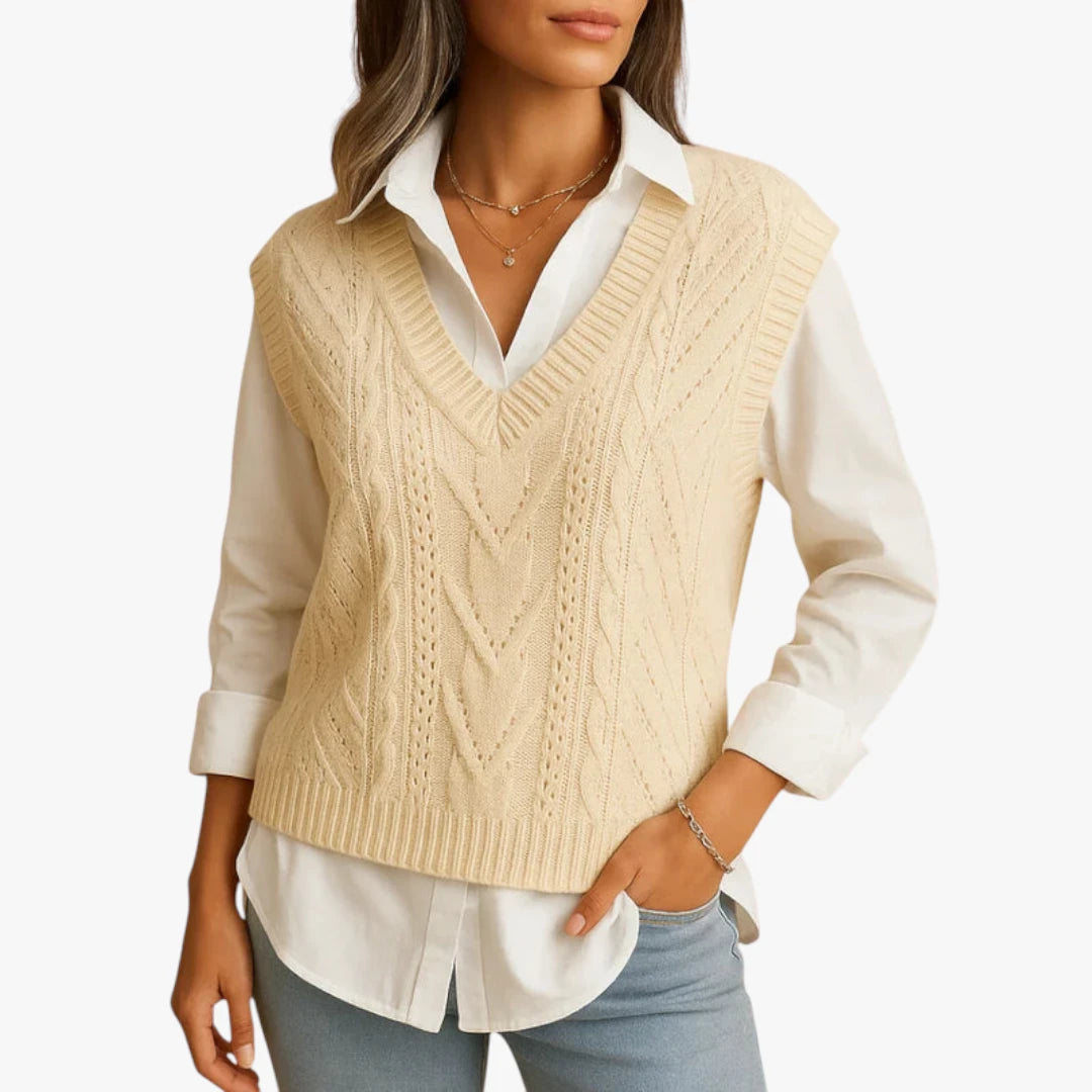 Miles & Luna Sleeveless Knitted Wool Top With V-Neck For Women
