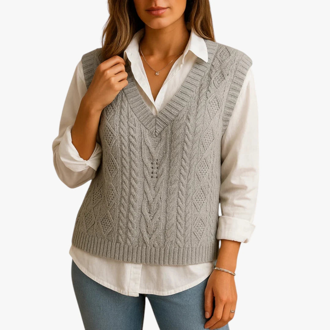 Miles & Luna Sleeveless Knitted Wool Top With V-Neck For Women