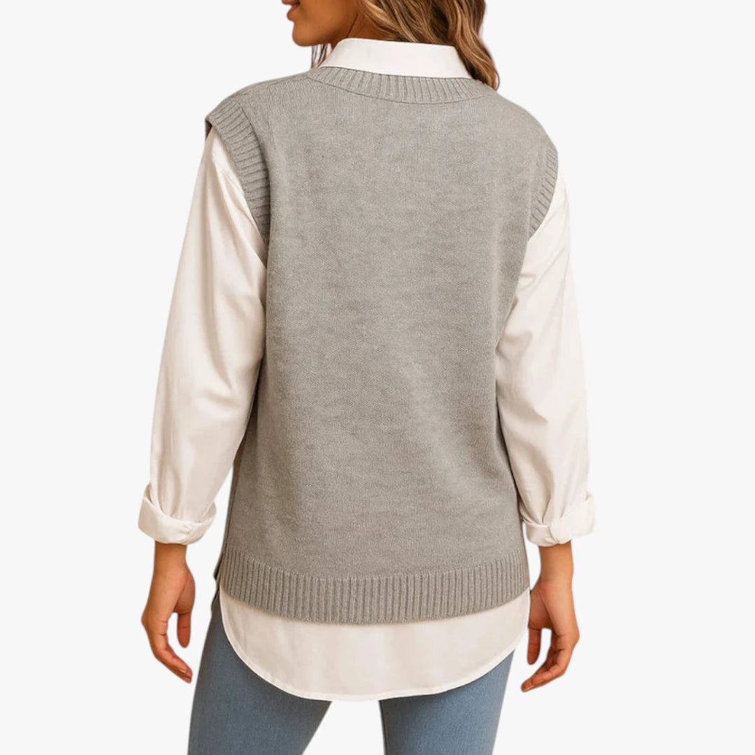 Miles & Luna Sleeveless Knitted Wool Top With V-Neck For Women