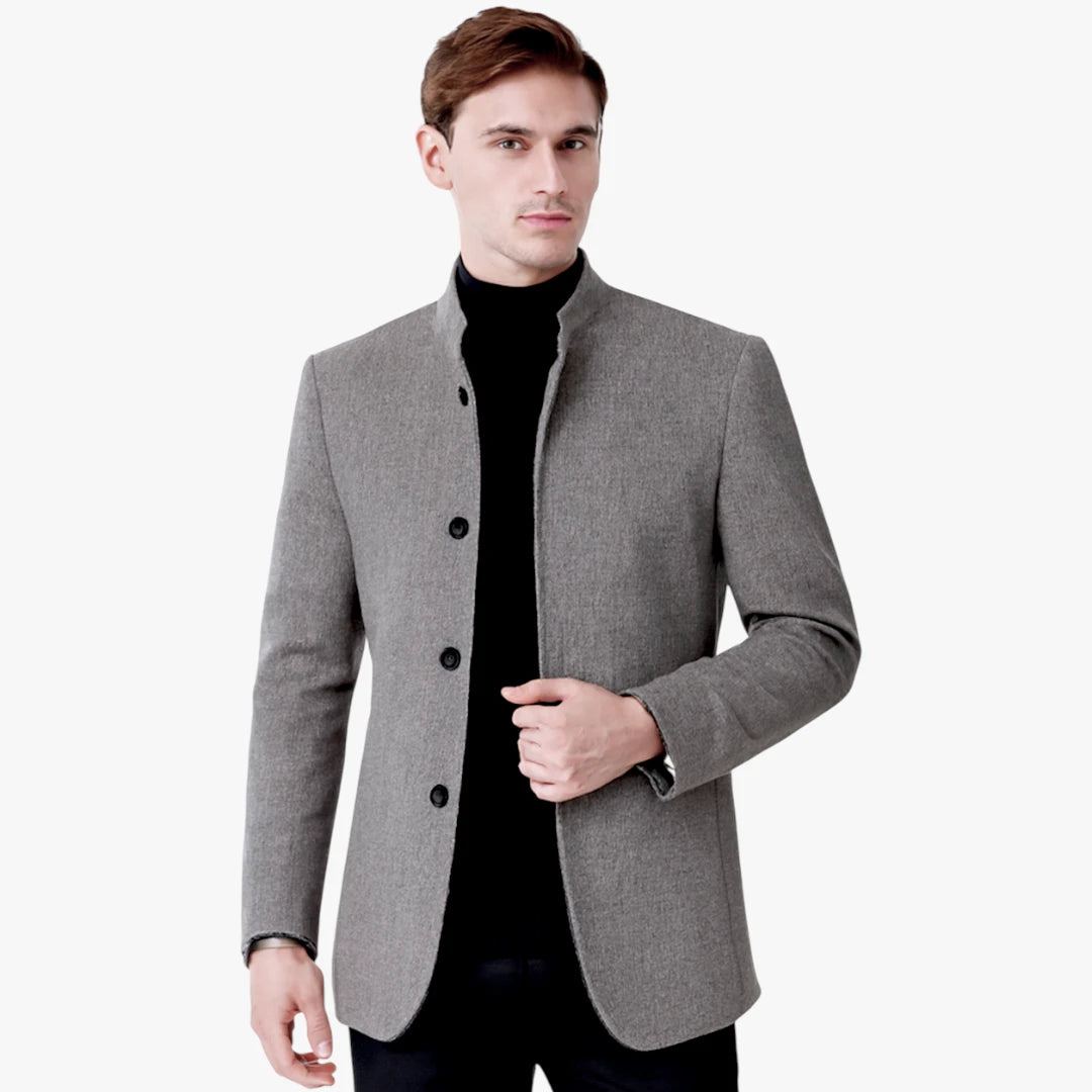 Miles & Luna Slim Fit Blazer with Stand-Up Collar and Four-Button Closure for Men