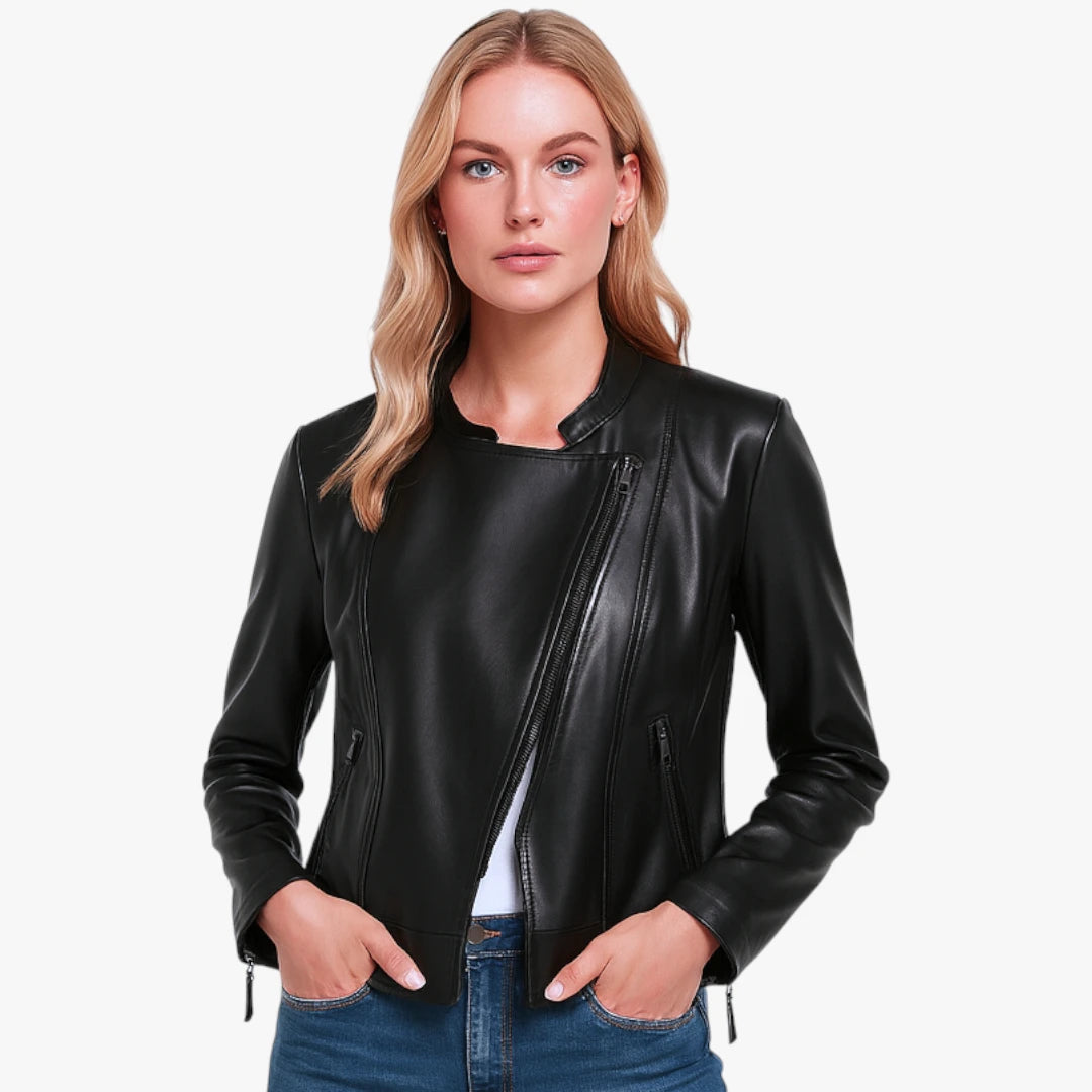 Miles & Luna Striking Leather Jacket Long Sleeve for Women