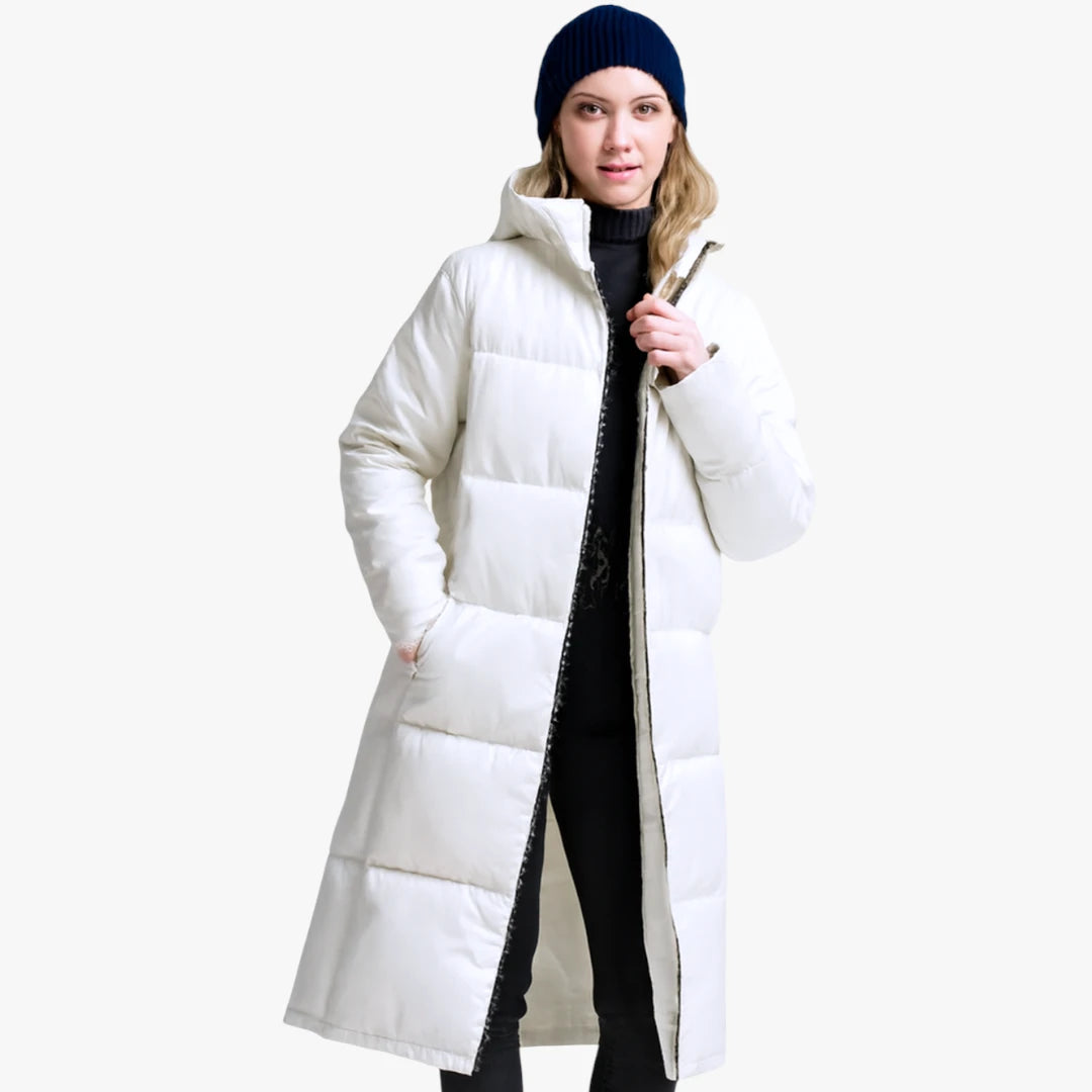 Miles & Luna Stylish Long Down Coat with Hood and Padding for Women