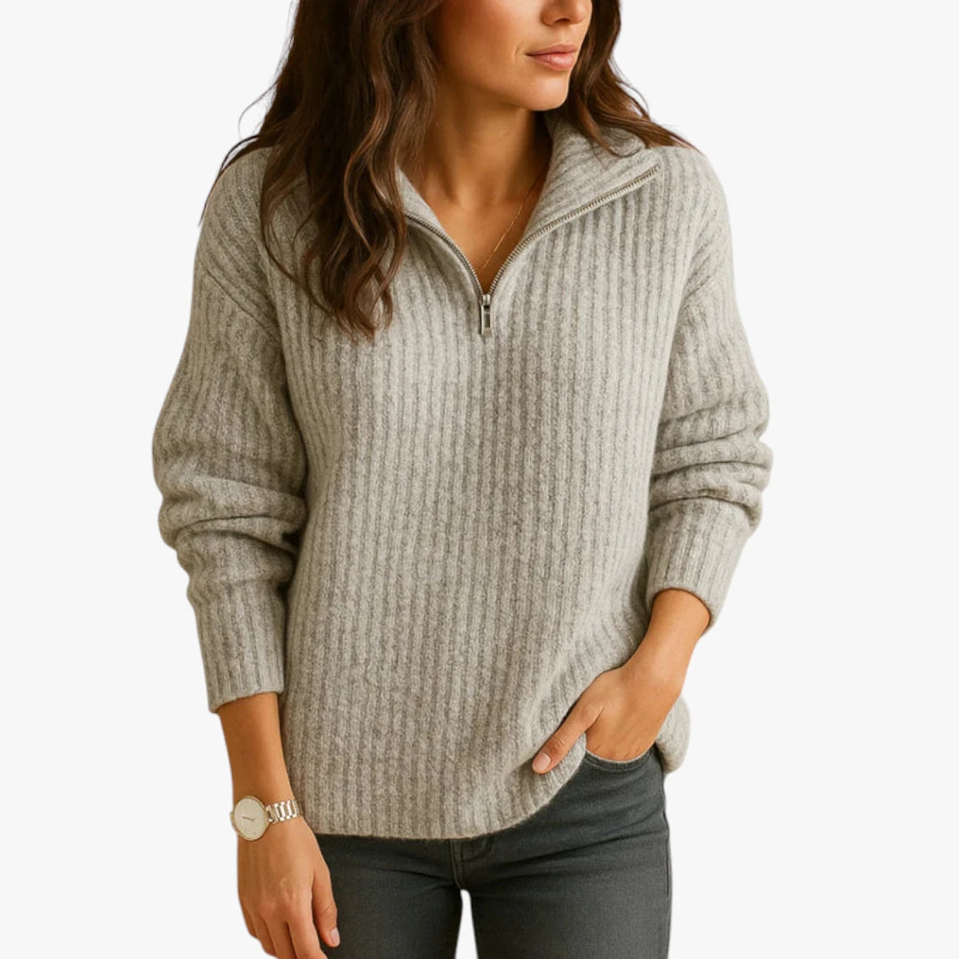 Miles & Luna Sweater Wool Sweater With Half Zip And Knitted look For Women