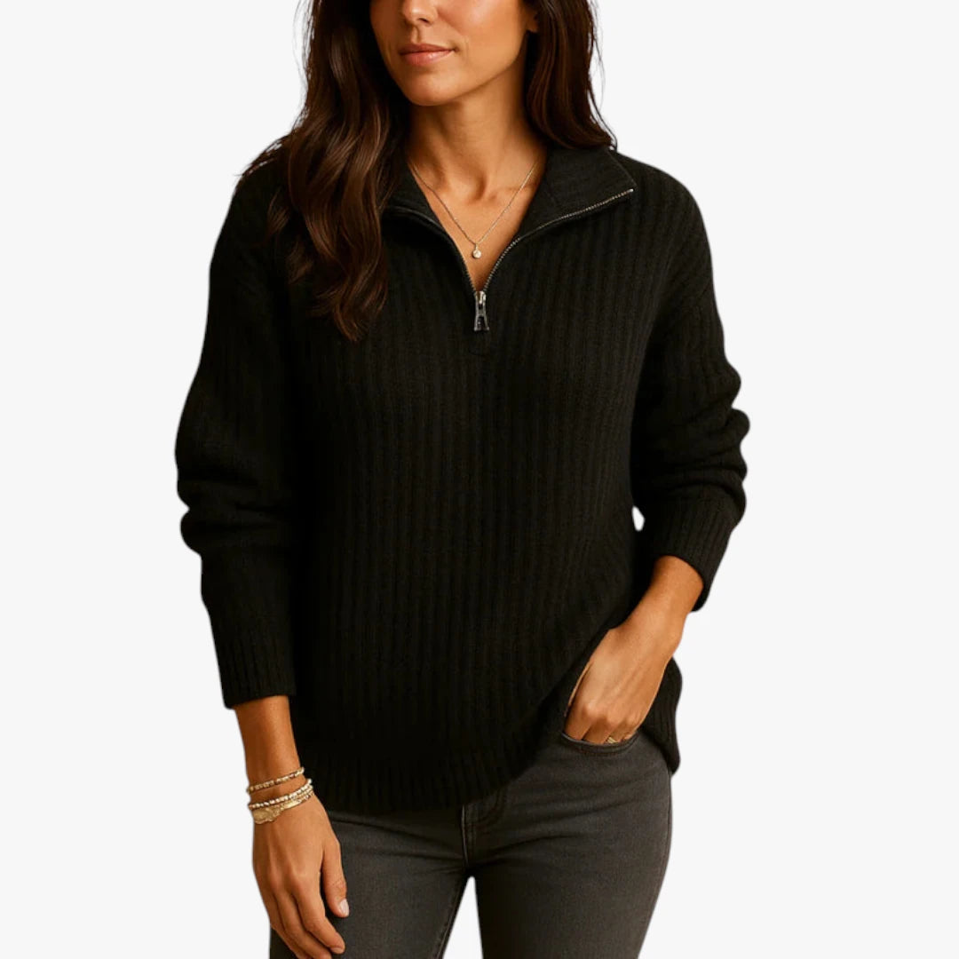 Miles & Luna Sweater Wool Sweater With Half Zip And Knitted look For Women