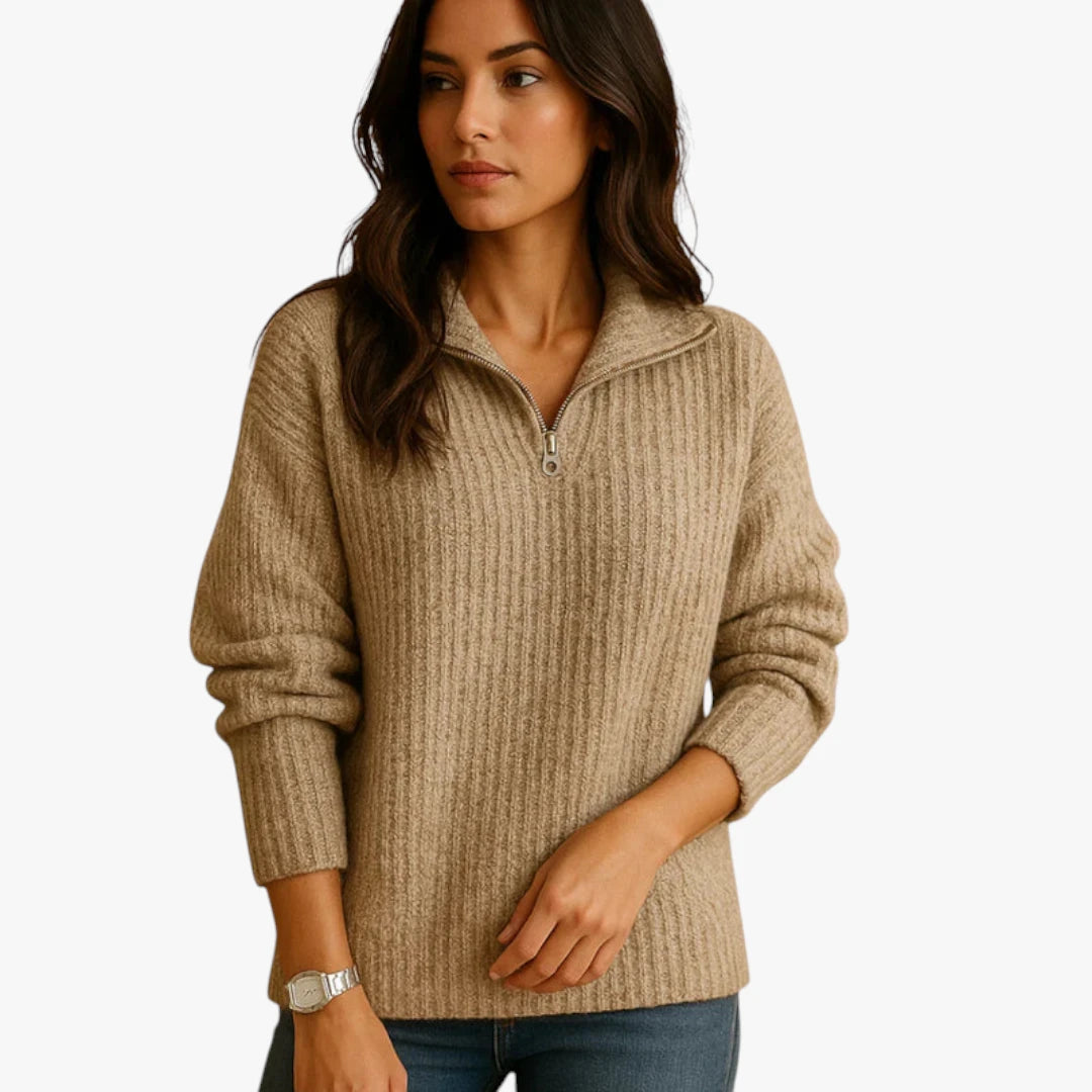 Miles & Luna Sweater Wool Sweater With Half Zip And Knitted look For Women