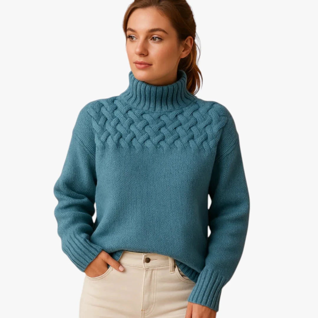 Miles & Luna Wool Knitted Sweater Long With Turtleneck For Women