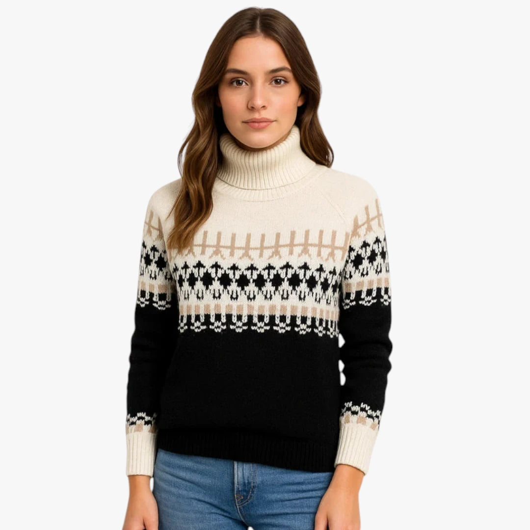 Miles & Luna Wool Sweater Norwegian Design Black And White Turtleneck With Warm And Comfortable Fit For Women