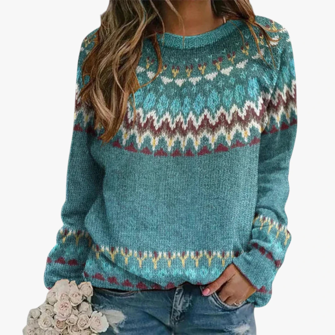 Miles & Luna Wool Knitted Sweater in Norwegian Style For Women