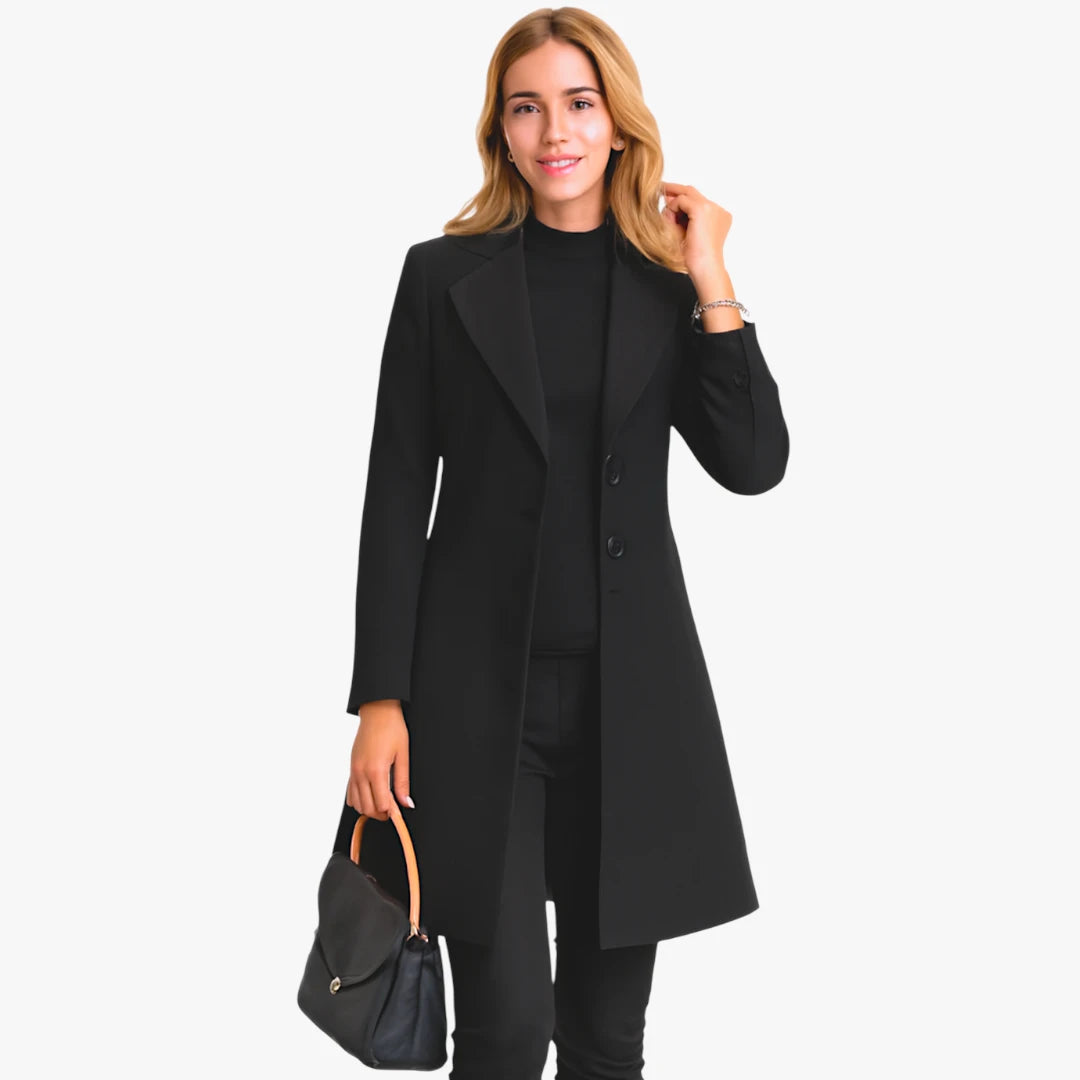 Miles & Luna Tailored Coat Wool Blend Mid-Thigh Length Notched Lapel Button-Up for Women