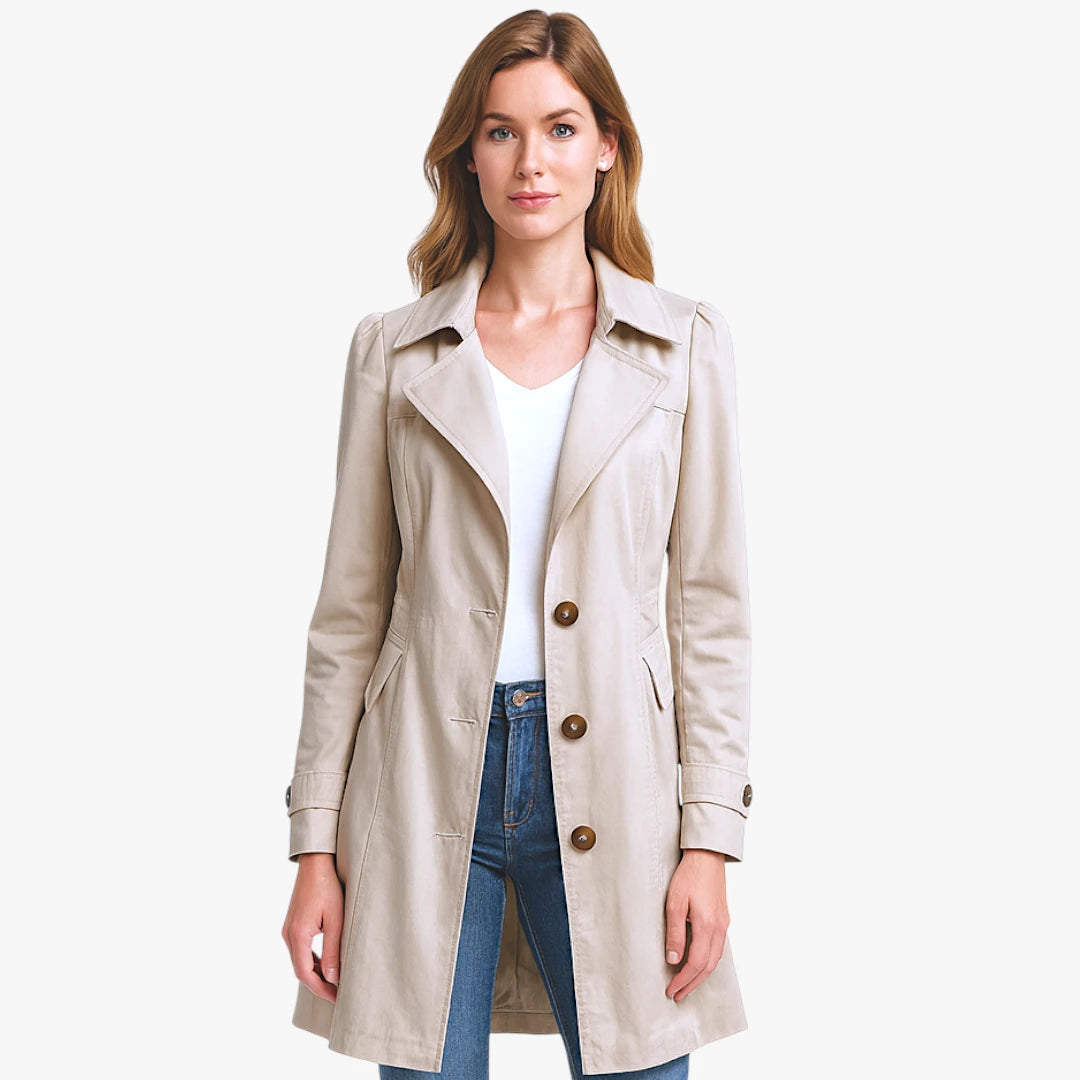 Miles & Luna Trench Coat Single-Breasted Knee-Length Notched Lapel Buttoned Cuffs for Women