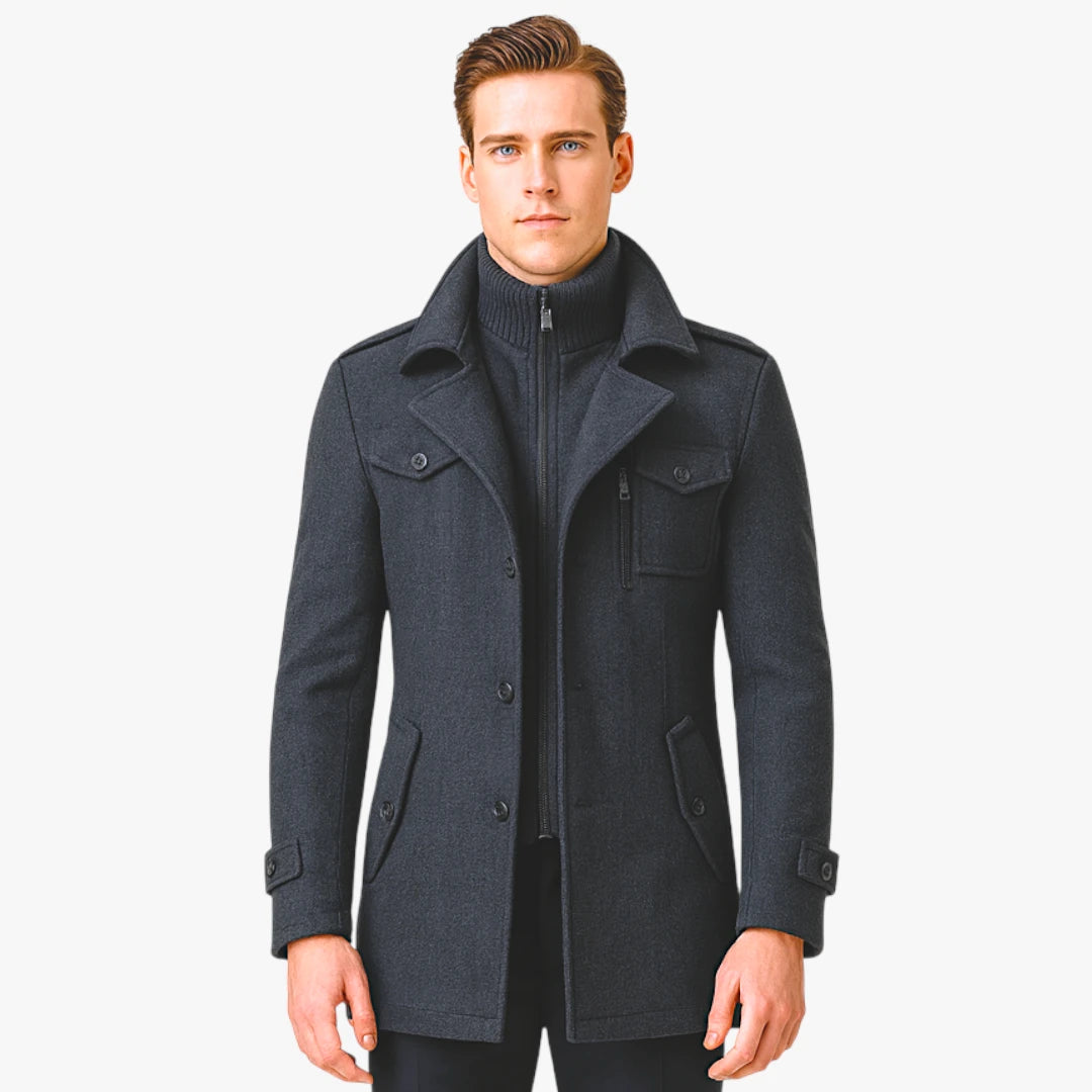 Miles & Luna Turtleneck Mid-Length Wool Coat for Men